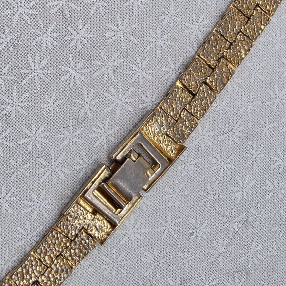 Vintage Gold Tone Flat Nugget Textured Chain Necklace Classic Reversible - Picture 5 of 7